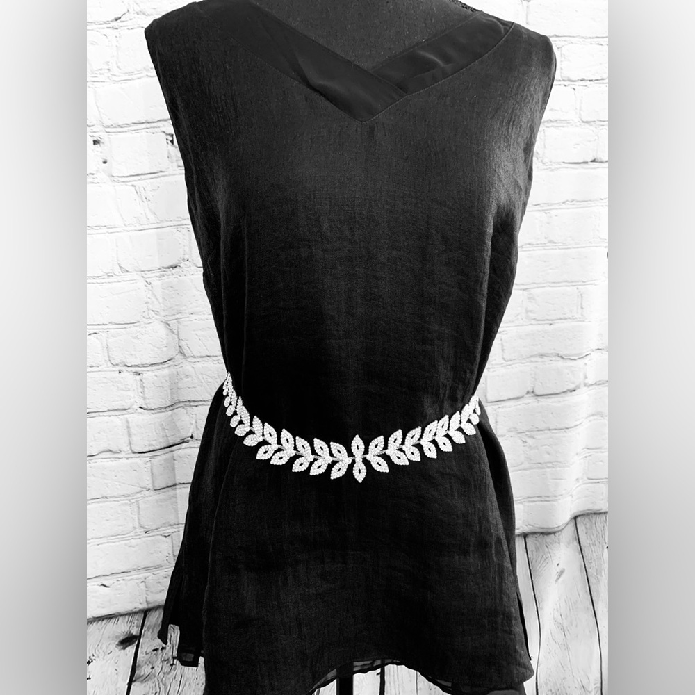 Silver Double Leaf Pattern Crystal Wedding Belt - image 5